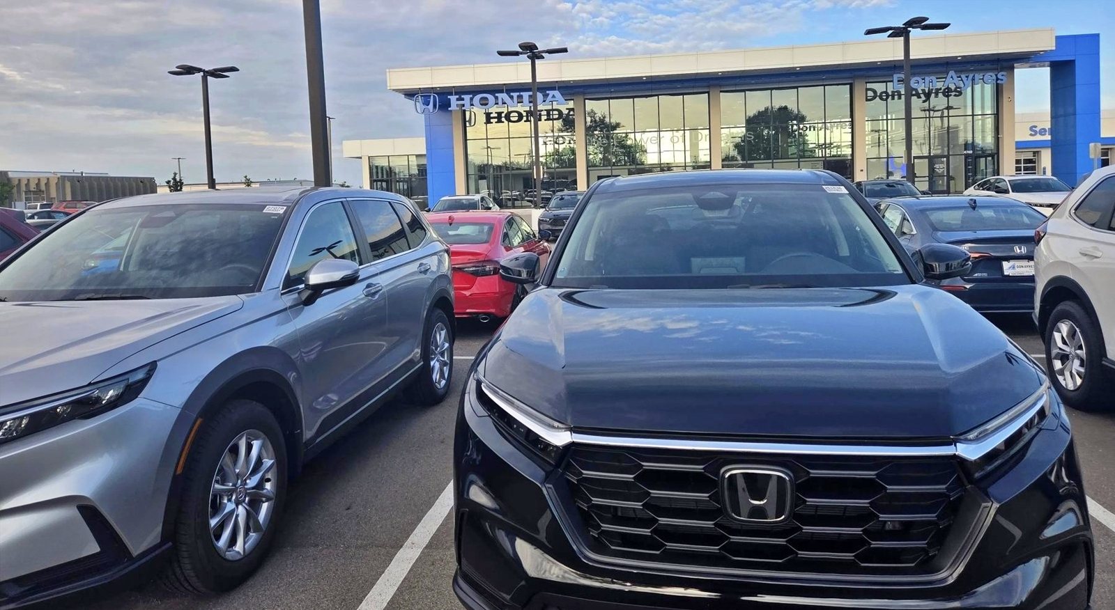 Don Ayres Honda dealership exterior with new Honda CR-Vs